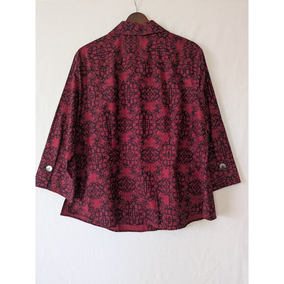 Westbound Womens Dark Red Wrinkle Free Button Up Shirt Size 18 Geometric Print - Picture 6 of 8